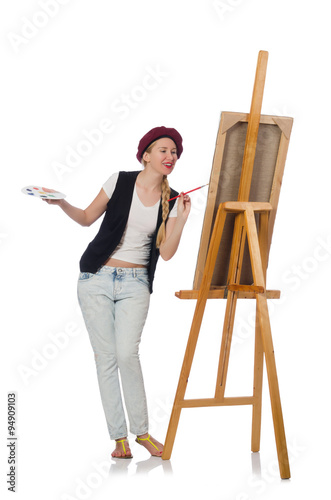 Woman artist isolated on the white