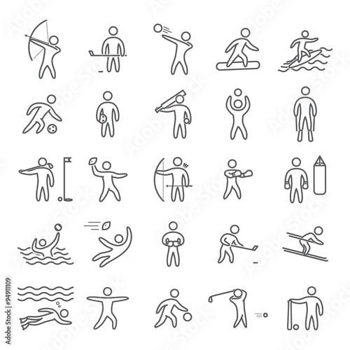 Outline figures of athletes popular sports photo