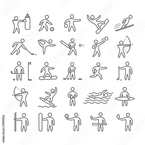 Line art figures of athletes popular sports