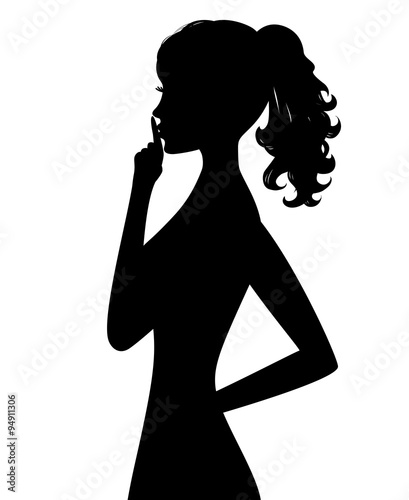 Silhouette of woman holding finger on her lips
