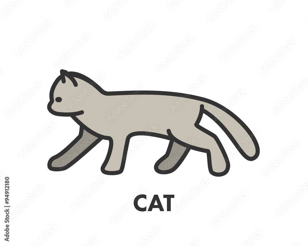 Painted line figure of cat. Vector outline symbol