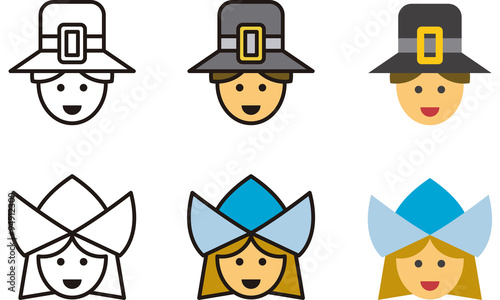 PILGRIM man and woman icons with traditional clothes