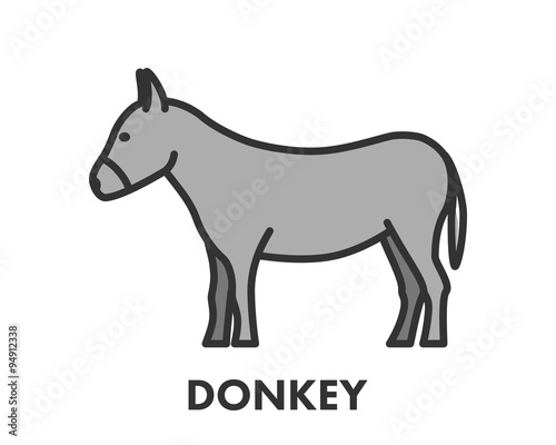 Painted line figure of donkey. Vector outline symbol