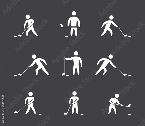 Silhouettes of figures hockey player icons set
