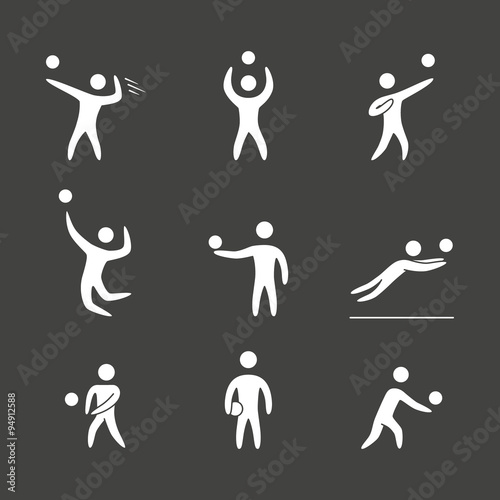 Silhouettes of figures volleyball players icons set