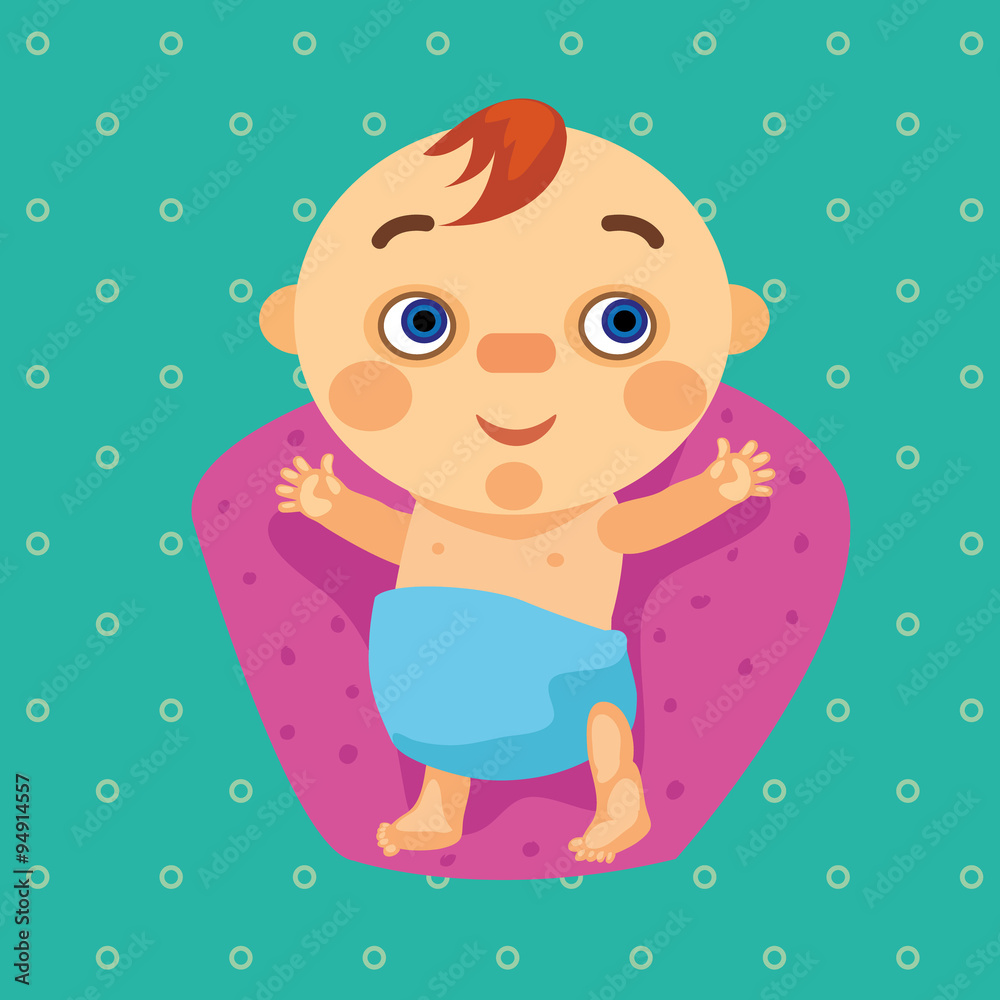 Newborn baby in diapers funny icon illustration Newborn baby in diapers funny icon illustration