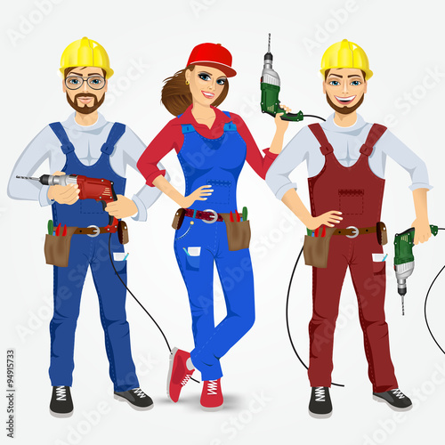 handymen and handywoman with drills