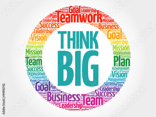 Think Big circle stamp word cloud, business concept