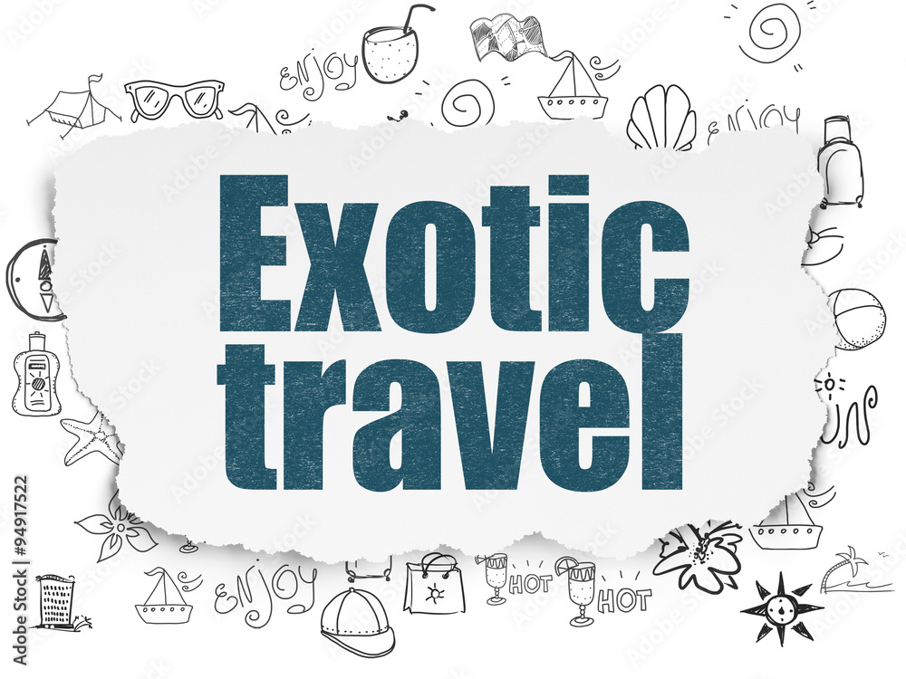 Fototapeta premium Vacation concept: Exotic Travel on Torn Paper background