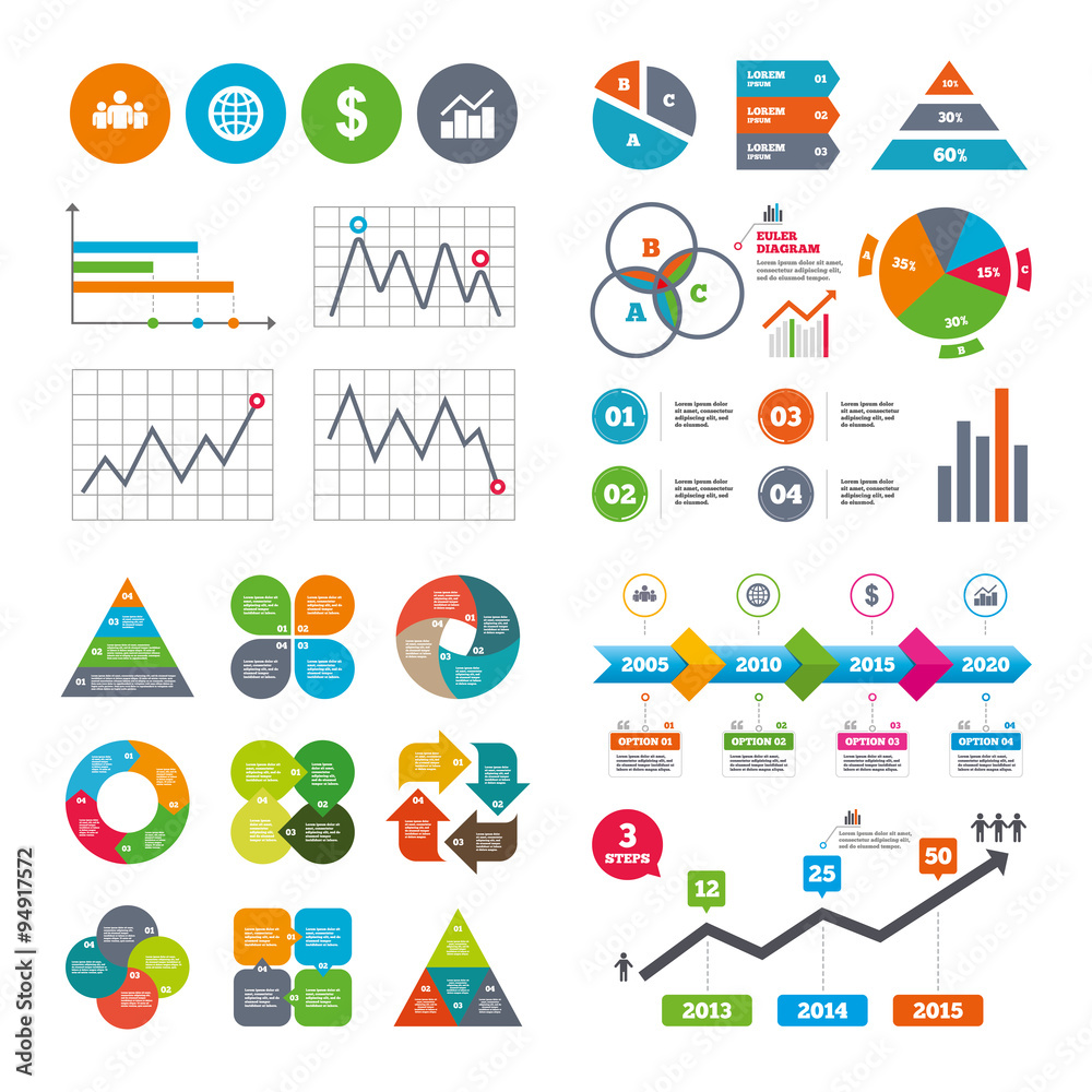 Business signs. Graph chart and globe icons.