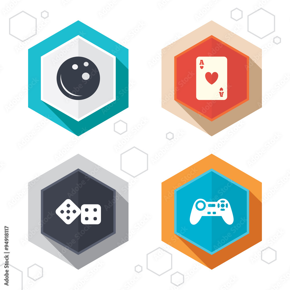 Bowling and Casino signs. Video game joystick.