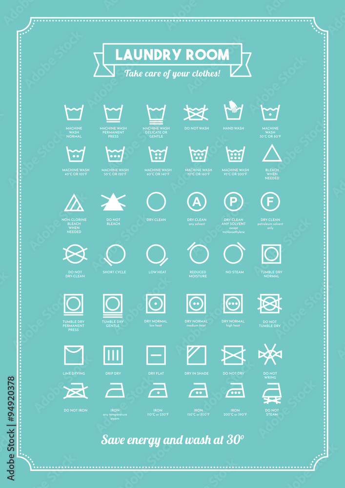 Laundry symbols poster Stock Vector | Adobe Stock