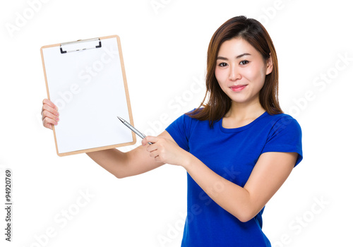 Young Woman show with clipboard