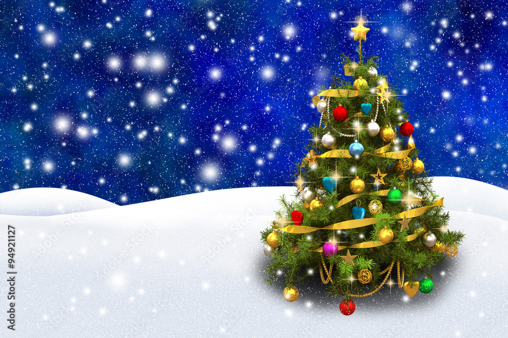 Obraz premium Weihnachtsbaum in Winterlandschaft