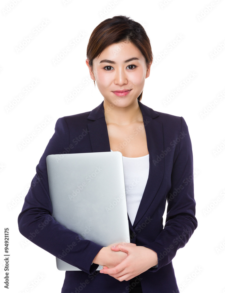 Asian Businesswoman hold with laptop computer Asian Businesswoman hold with laptop computer