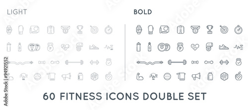 Set of Thin and Bold Vector Fitness Aerobics Gym Elements and Fitness Icons Illustration can be used as Logo or Icon in premium quality