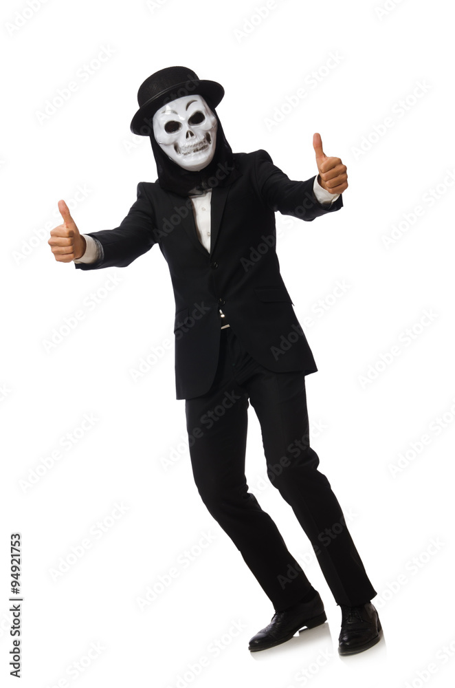 Man with scary mask isolated on white Man with scary mask isolated on white