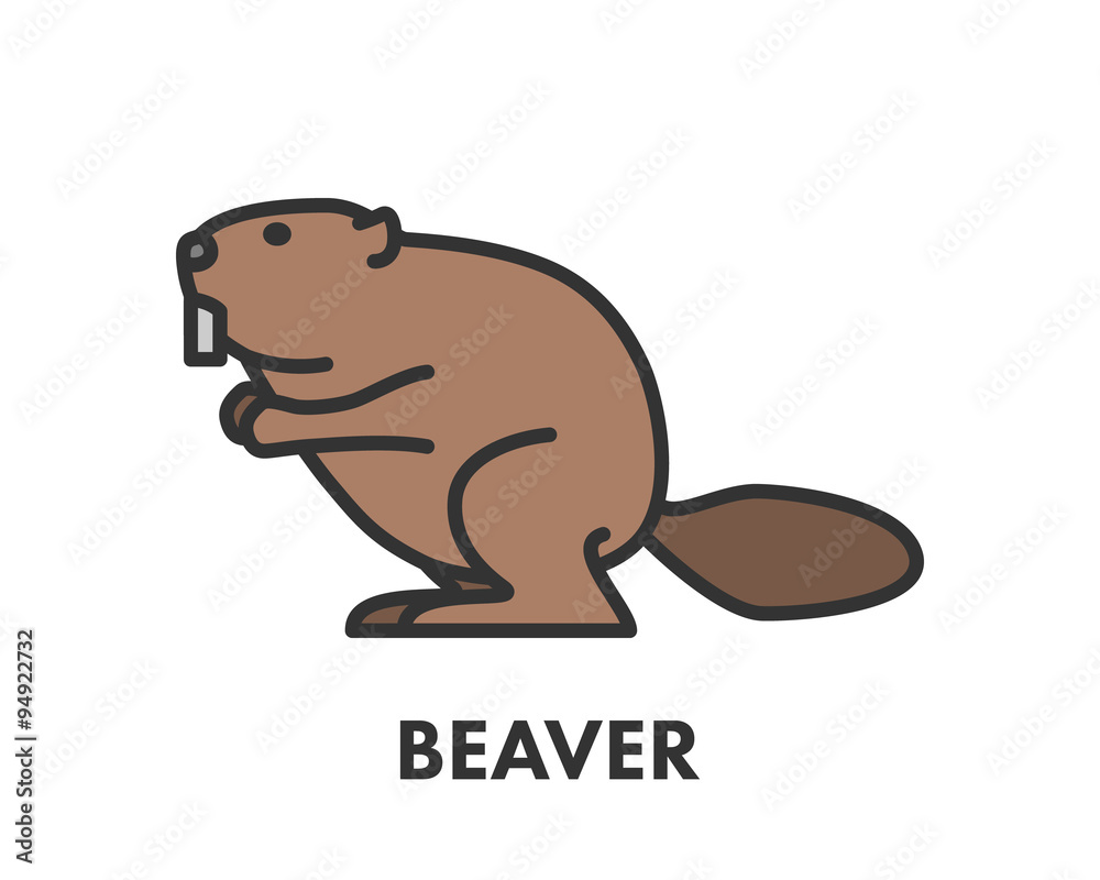 Painted line figure of beaver. Vector outline symbol Painted line figure of beaver. Vector outline symbol