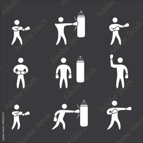 Silhouettes of figures boxer icons. Boxing symbols