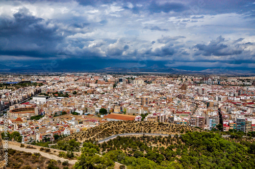 View of Alicante from Santa Barbara castle on a stormy day, Costa Blanca, Spain