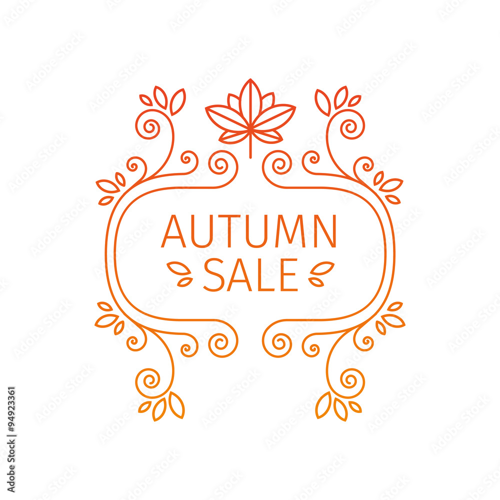 Vintage retro logo, sign, badge, with floral elements, flourishes, frames for Autumn sale. Vector