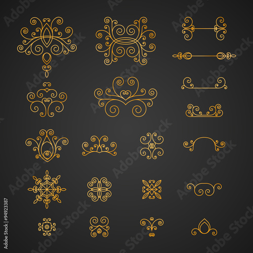 Set of luxury, vintage curls, flourishes and swirl for logos, icons, logos, corporate identity. Vector