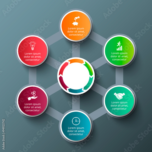 Vector hexagon with circles for infographic.