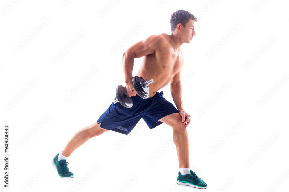 Muscular bodybuilder guy doing exercises Muscular bodybuilder guy doing exercises