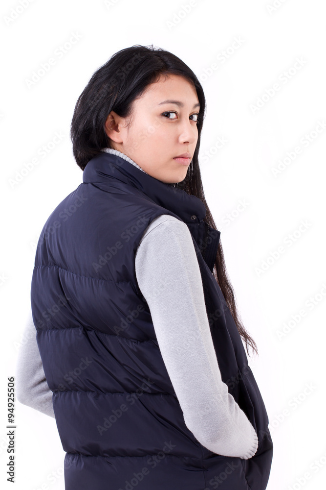 confident asian-caucasian woman looking back confident asian-caucasian woman looking back