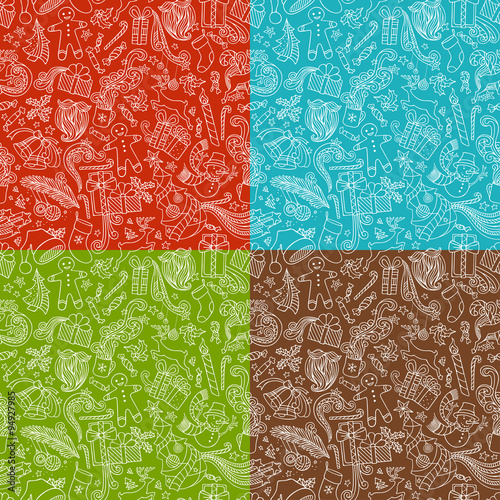 Vector set of seamless doodles Christmas patterns.