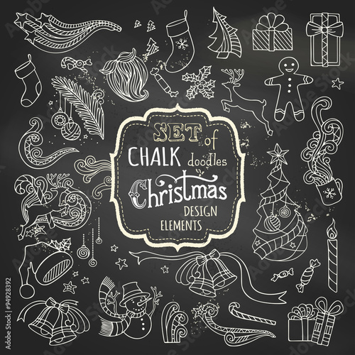 Vector set of chalk Christmas design elements.