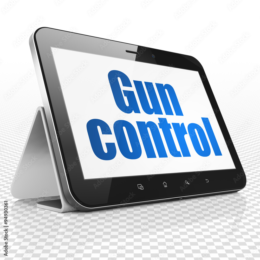 Security concept: Tablet Computer with Gun Control on display Security concept: Tablet Computer with Gun Control on display