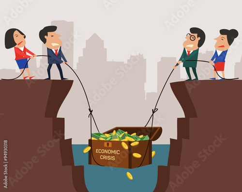 Professional manager with subordinate worker try to pull up chest