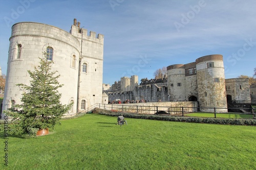 Tower of London in England, Ancient walls and garden in autumn