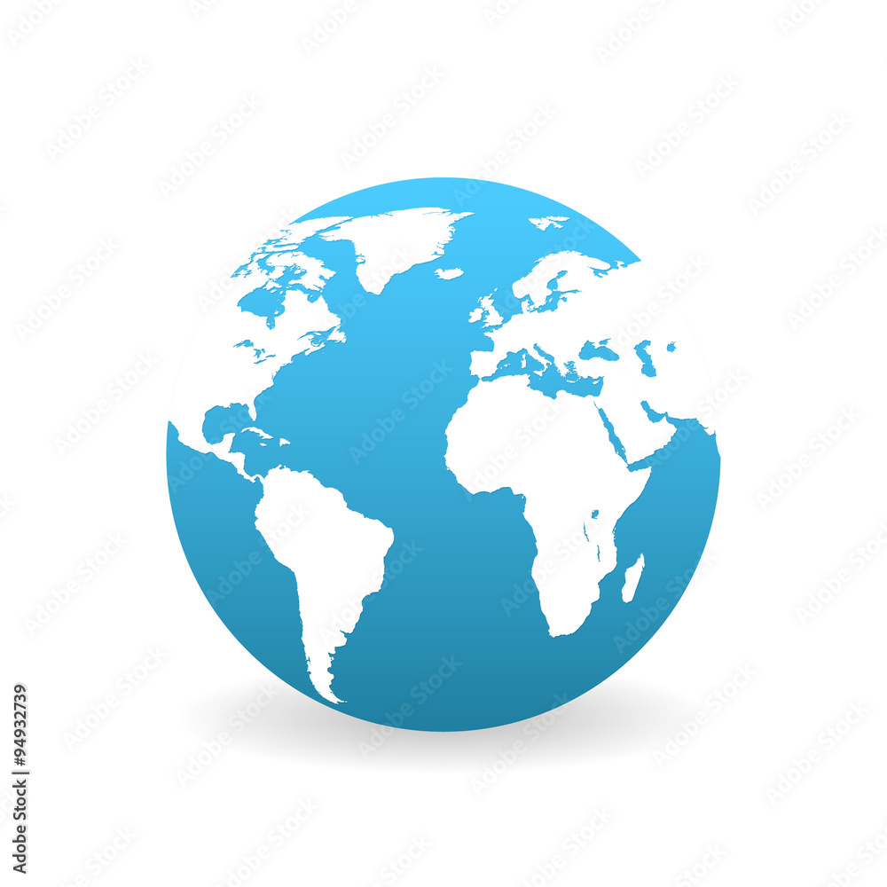 Earth in flat style with shadow on white background