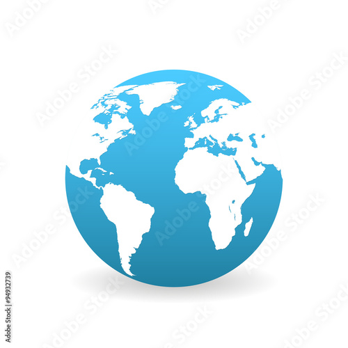 Earth in flat style with shadow on white background