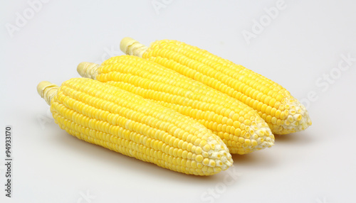 ears of sweet corn isolated on white background