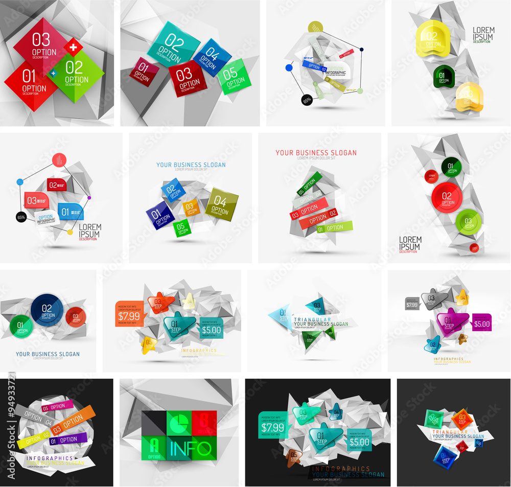 Fototapeta premium Set of abstract geometric paper infographic banner templates