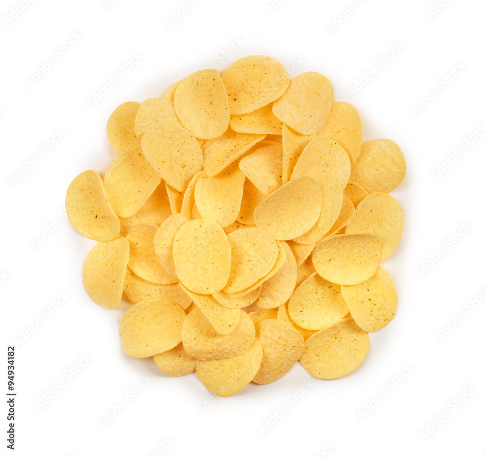 Pile of potato chips isolated on white background Pile of potato chips isolated on white background