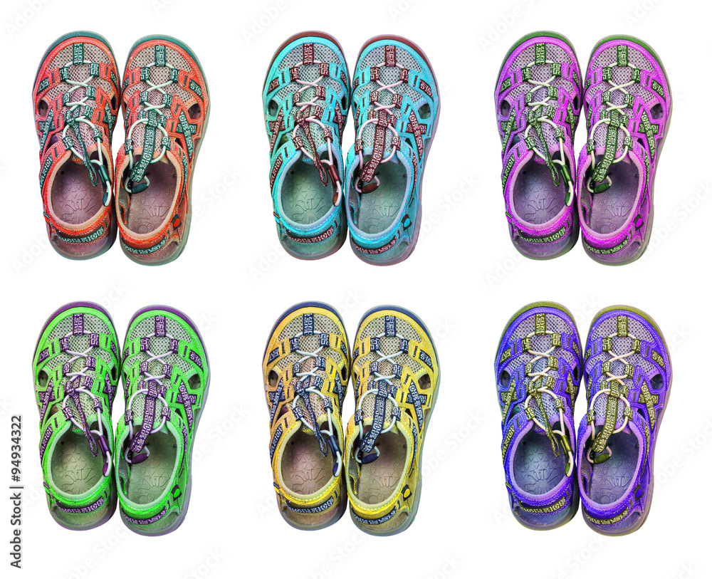 Isolated 6 colorful sport sandals