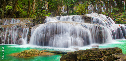 Waterfall in the forest at Phatad waterfall, Khuen Srinakarindra National Park Kanchanaburi of Thailand