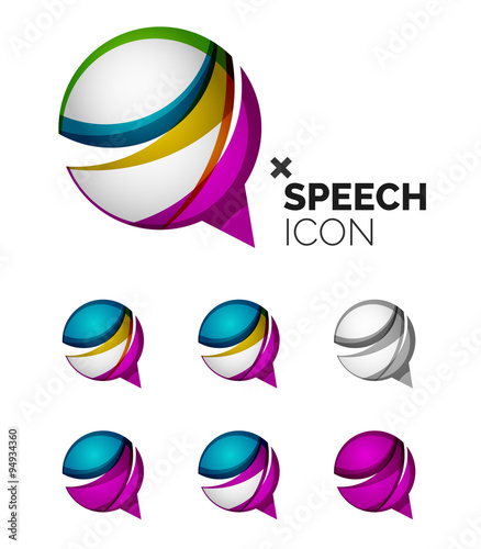 Set of abstract speech bubble and cloud icons, business logotype concepts, clean modern geometric design