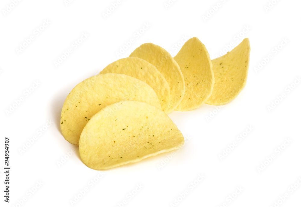 potato chips on white background potato chips on white background