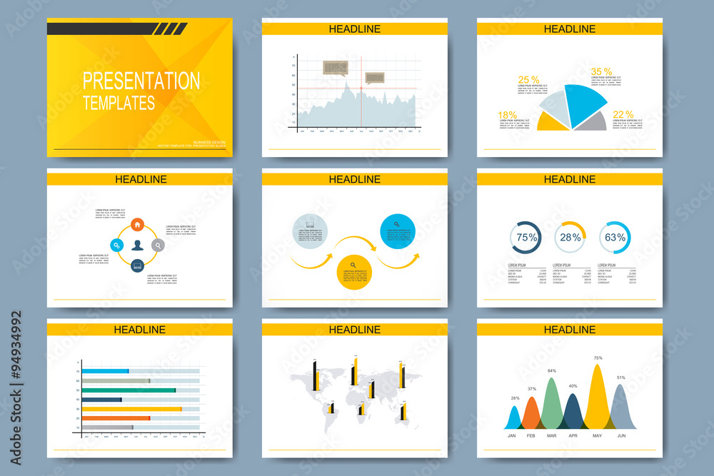 Set of vector templates for multipurpose presentation slides. Modern business design with graph and charts Set of vector templates for multipurpose presentation slides. Modern business design with graph and charts