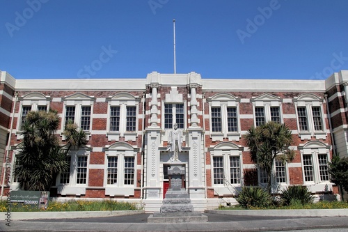 Richard John Seddon statue, longest-serving Prime Minister of New Zealand in front of Hokitika Government Buildings. photo