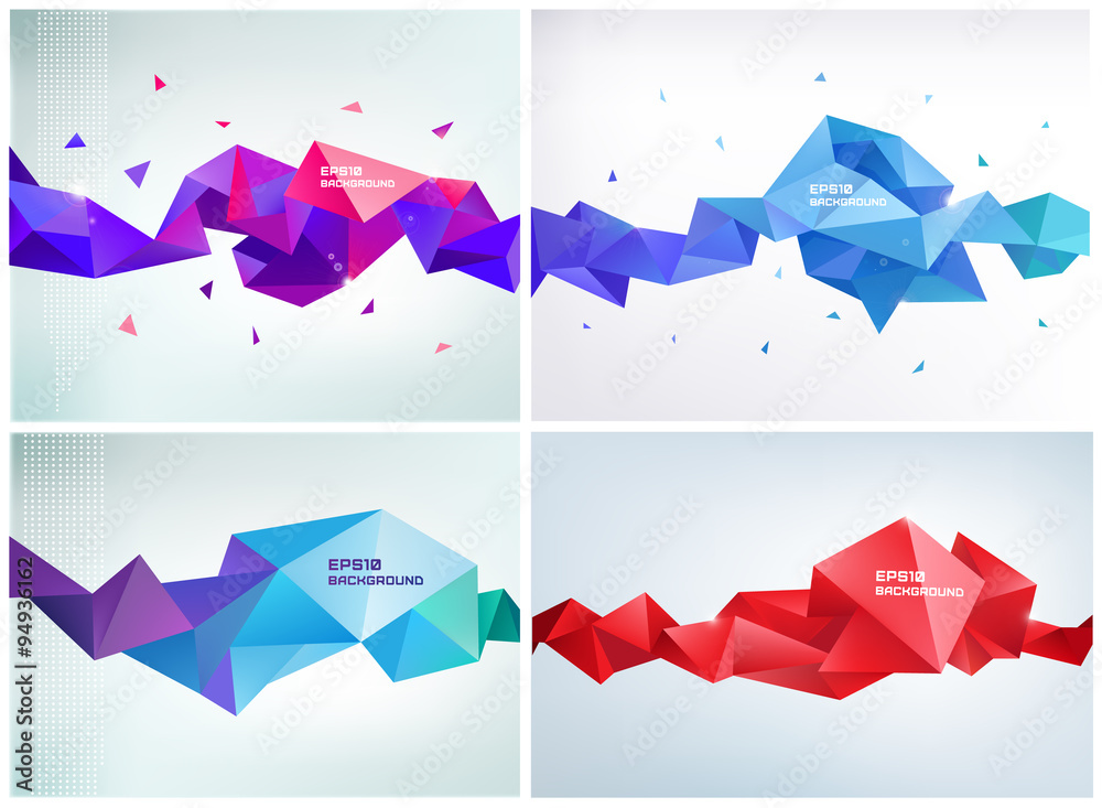 Vector set of faceted 3d crystal colorful shapes - obrazy, fototapety, plakaty 