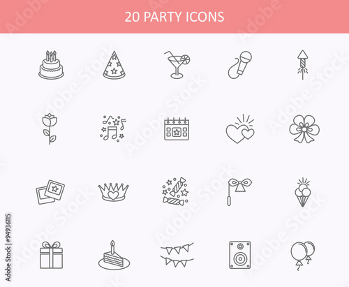 Outline web icons set - Party, Birthday, Holidays