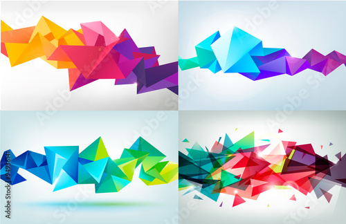 Vector set of faceted 3d crystal colorful shapes