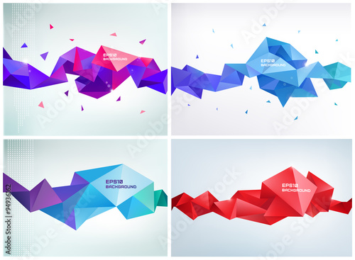 Vector set of faceted 3d crystal colorful shapes