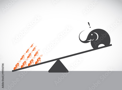 Vector image of an elephant and ant. Weighing concept
